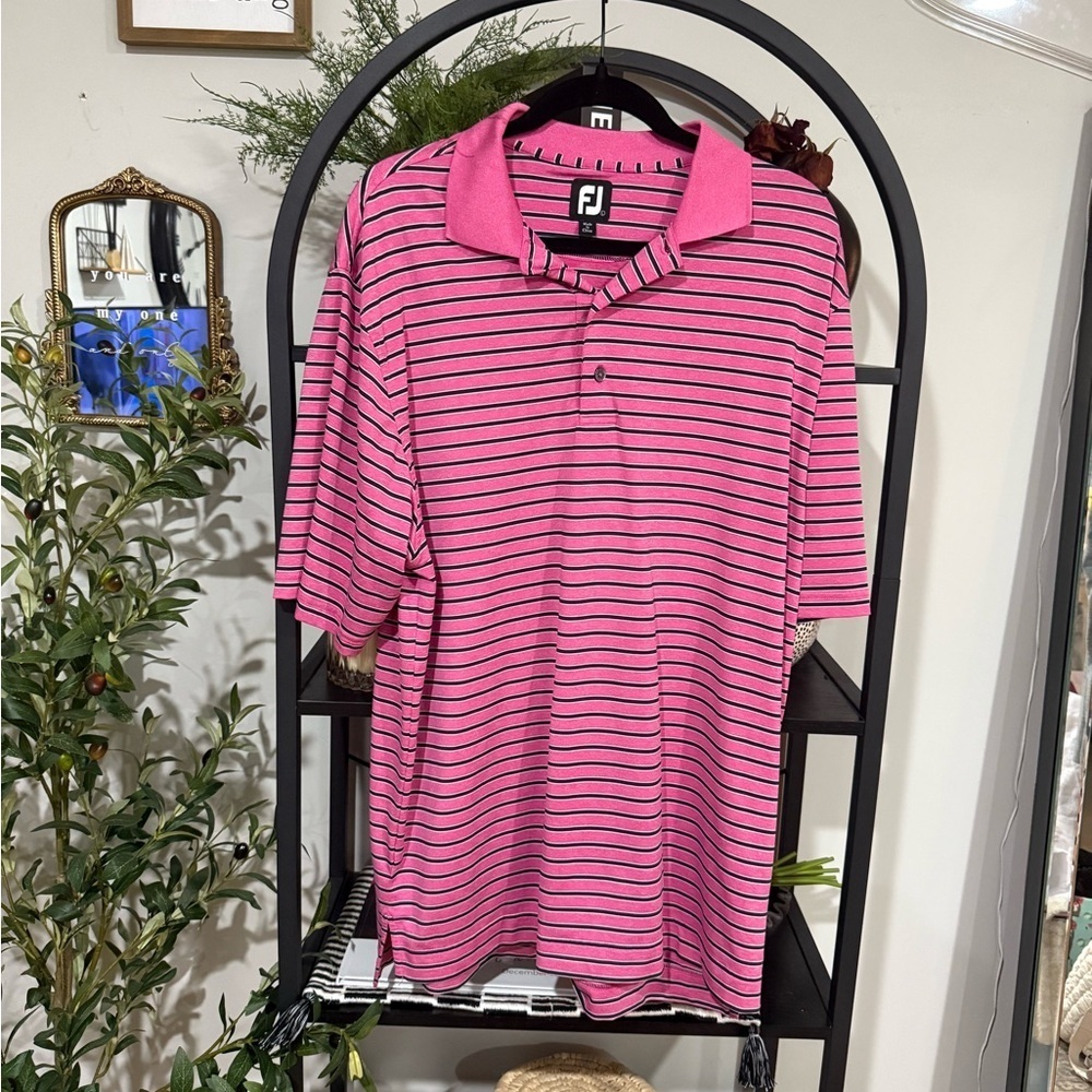 FootJoy FJ Men's Pink and Black Striped Polo size large